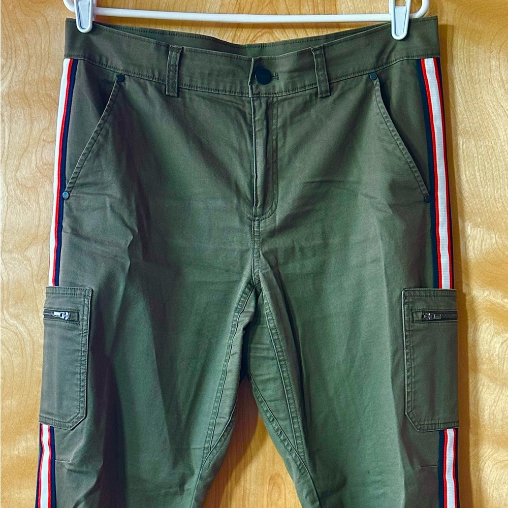 Athleta Green Straight Leg Pants with Sporty Stripes